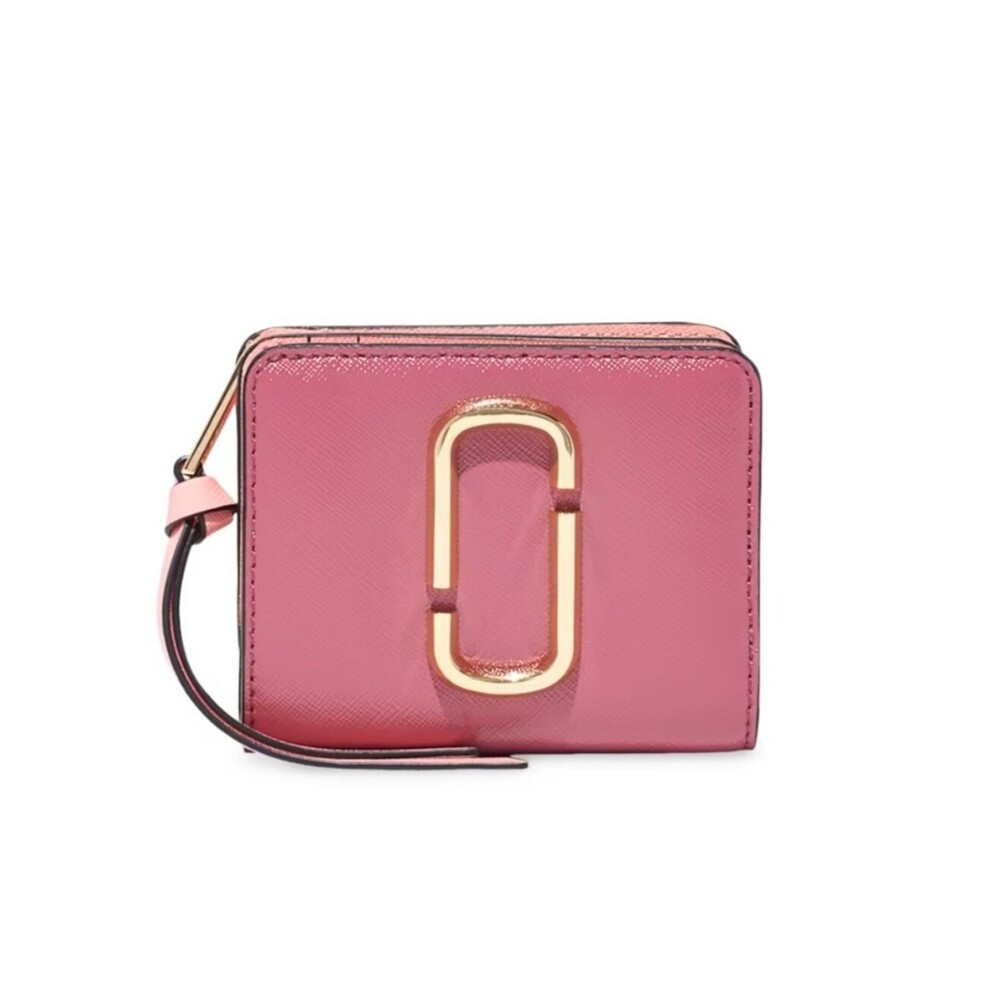 The Marc Jacobs Pink Zip-Around Compact Wallet Gold Logo